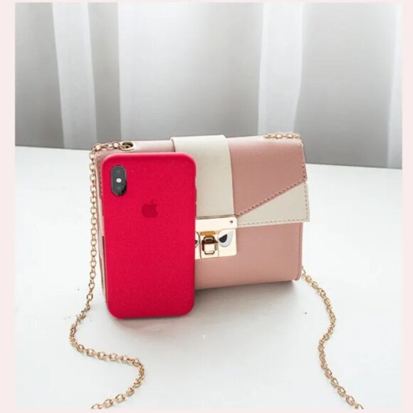 NEW PU Leather Small Fashion Slung Mobile Bag With Contrast Lock Chain - Picture 3 of 10